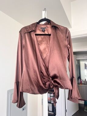 Silkland 100% Silk Chocolate Brown Deep V-Neck Blouse- M